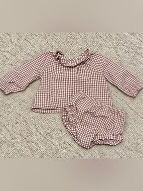 Flannel Mauve Ruffle Gingham Top and Bloomer Set - Kendi/Colored Organics